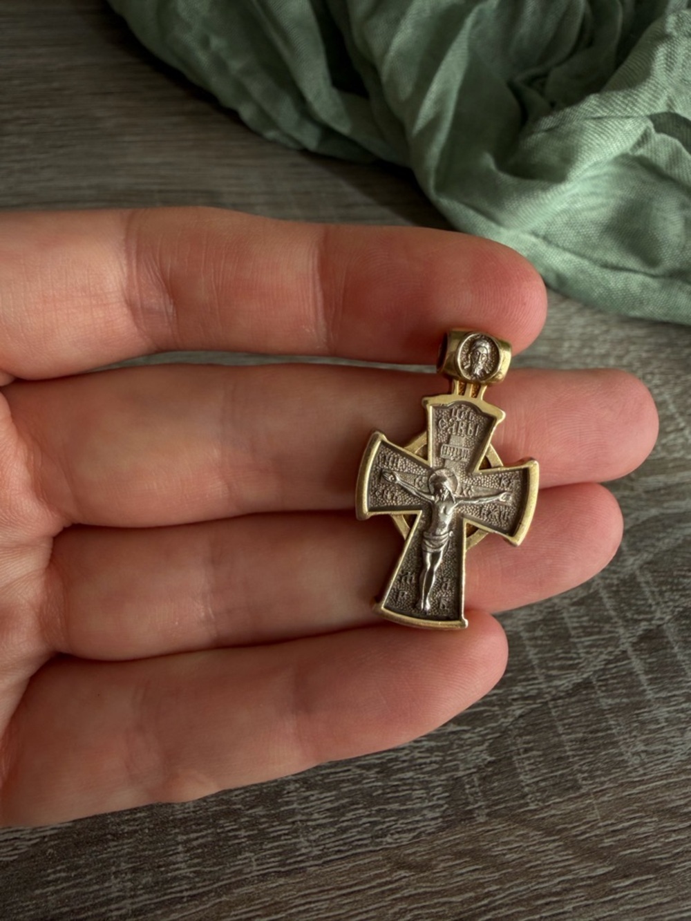 Sterling Silver and Yellow Gold Plated Filled Cross Pendant 925 Rare!